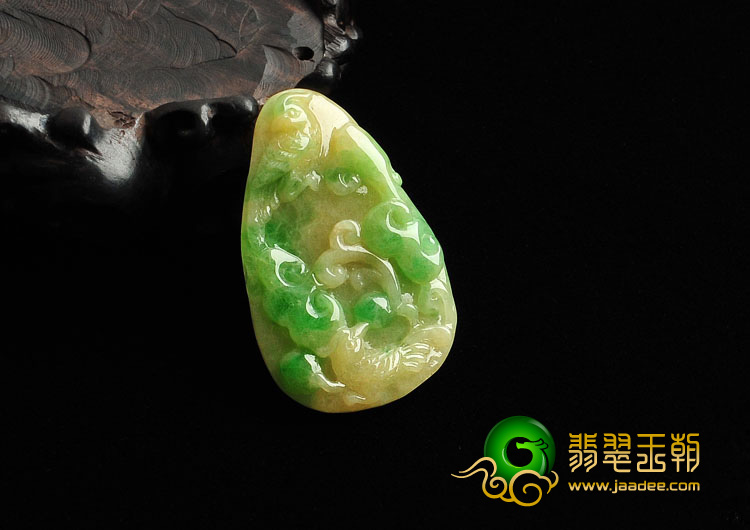 糯冰种黄加绿缅甸翡翠A货双喜临门挂件