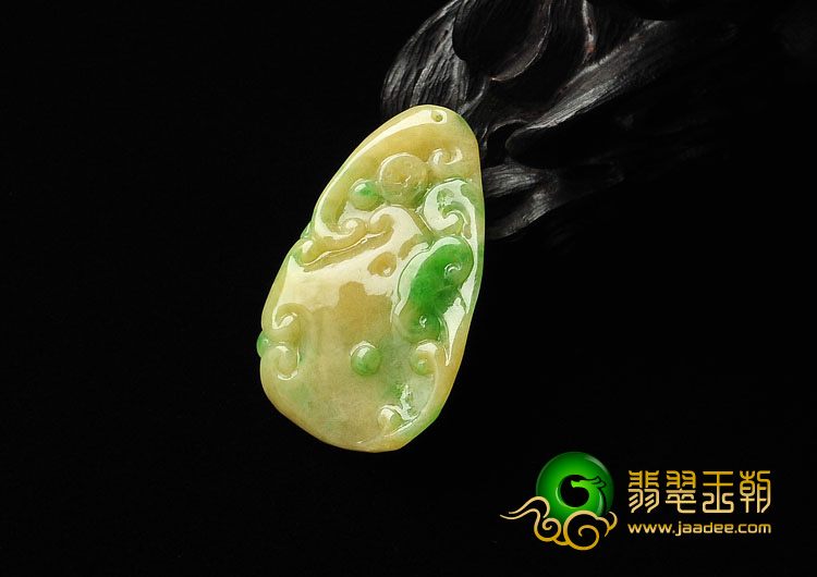 糯冰种黄加绿缅甸翡翠A货双喜临门挂件