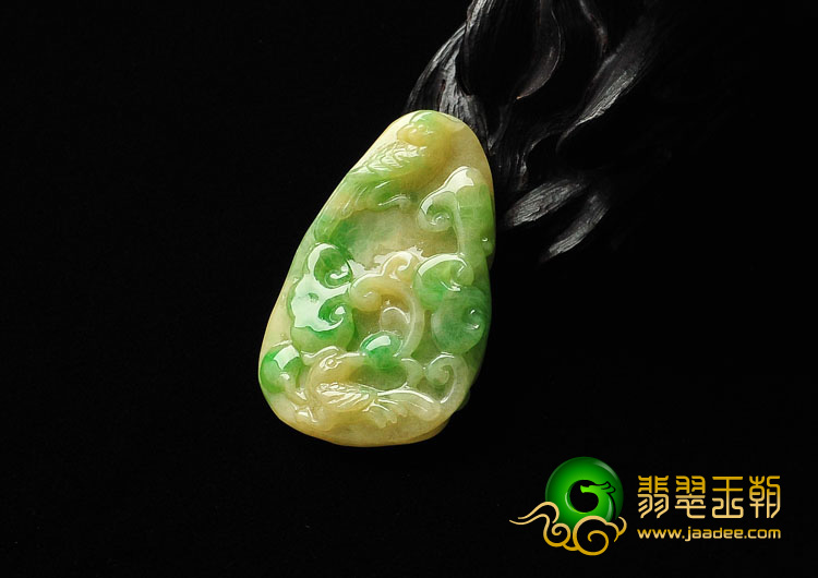 糯冰种黄加绿缅甸翡翠A货双喜临门挂件
