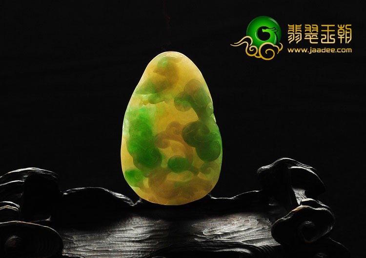 糯冰种黄加绿缅甸翡翠A货双喜临门挂件
