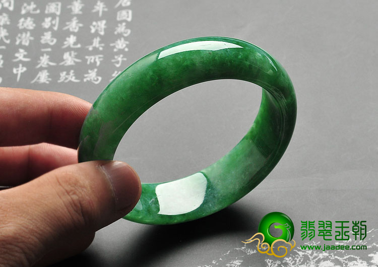 糯冰种翠绿浓绿缅甸翡翠A货手镯（56.3mm）