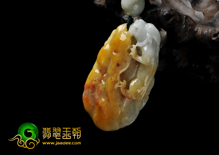 细糯种红黄翡缅甸翡翠A货貔貅送福手玩件