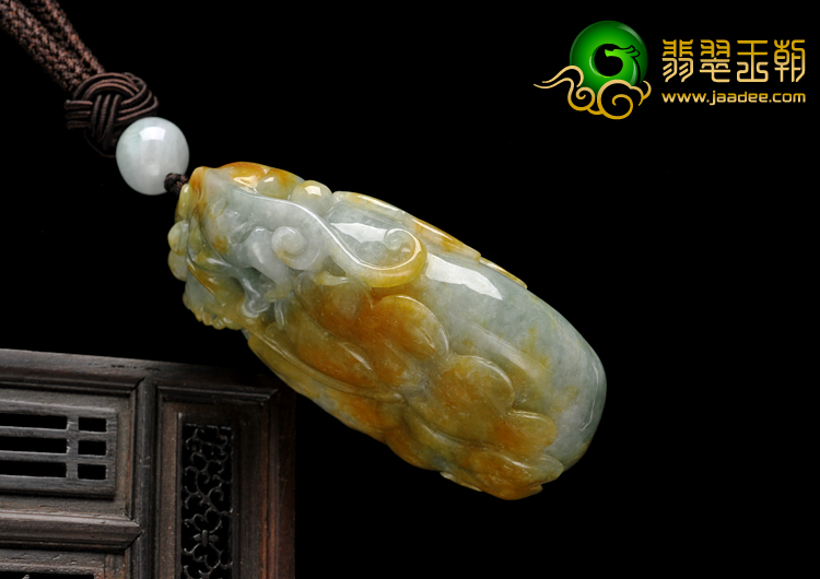 糯冰种黄翡缅甸翡翠A货貔貅送福手玩件