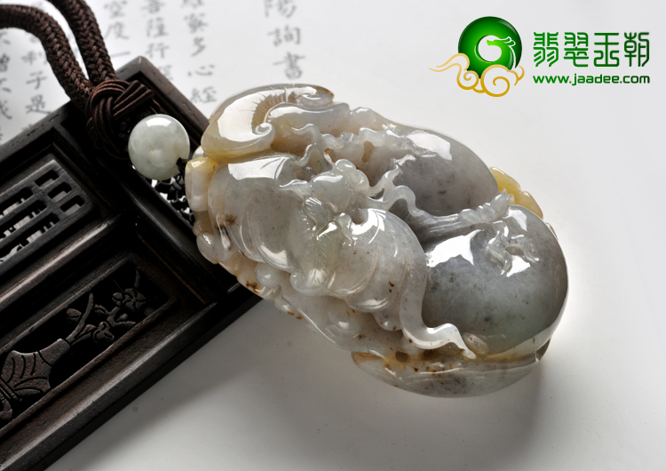 糯冰种晴水带褐黄翡缅甸翡翠A货福禄寿手玩件