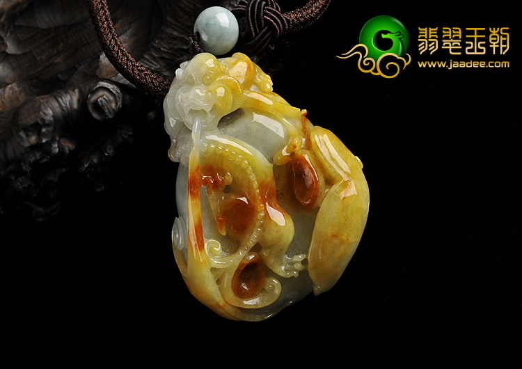 细糯种红黄翡缅甸翡翠A货龙腾四海手玩件