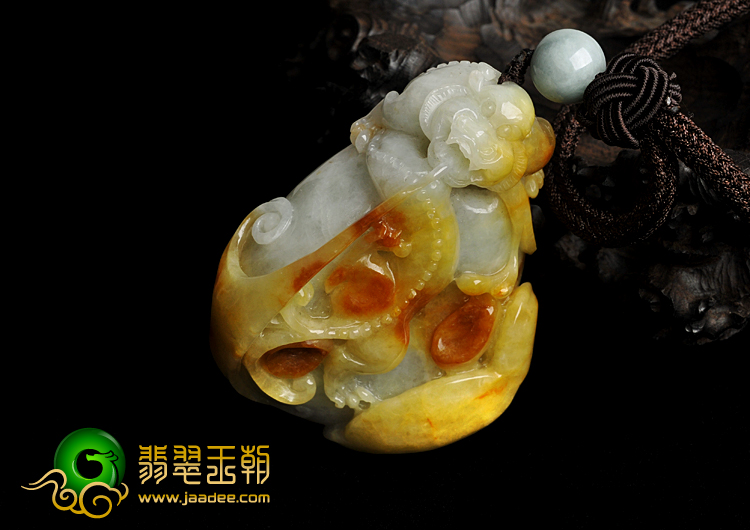 细糯种红黄翡缅甸翡翠A货龙腾四海手玩件