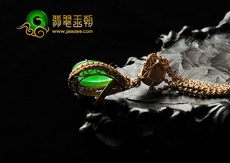 冰种阳绿满绿缅甸翡翠A货镶玫瑰金“青翠欲滴”项链（真钻）