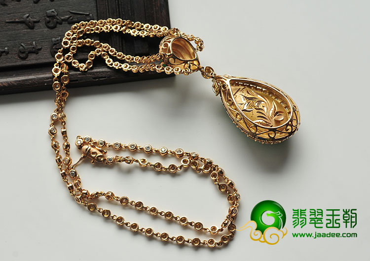 冰种阳绿满绿缅甸翡翠A货镶玫瑰金“青翠欲滴”项链（真钻）