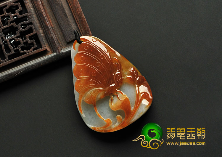 糯冰种红黄翡晴水缅甸翡翠A货蝶恋花挂件