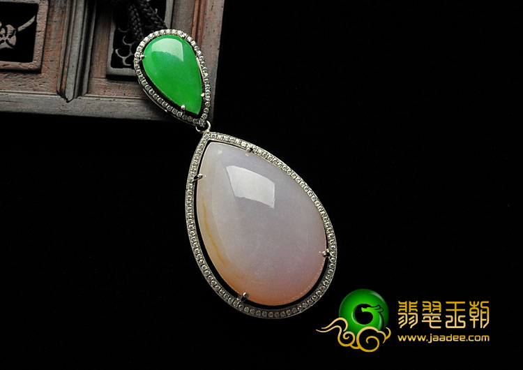 糯冰种翠色紫罗兰缅甸翡翠A货镶白金胸坠（水钻）