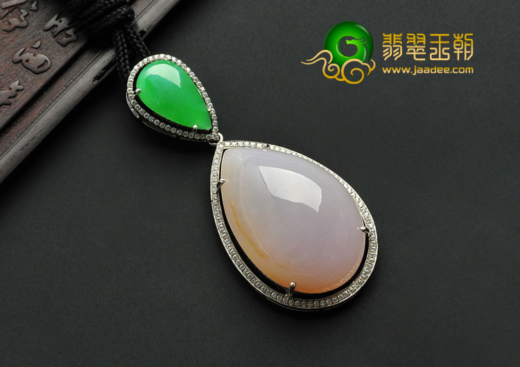 糯冰种翠色紫罗兰缅甸翡翠A货镶白金胸坠（水钻）