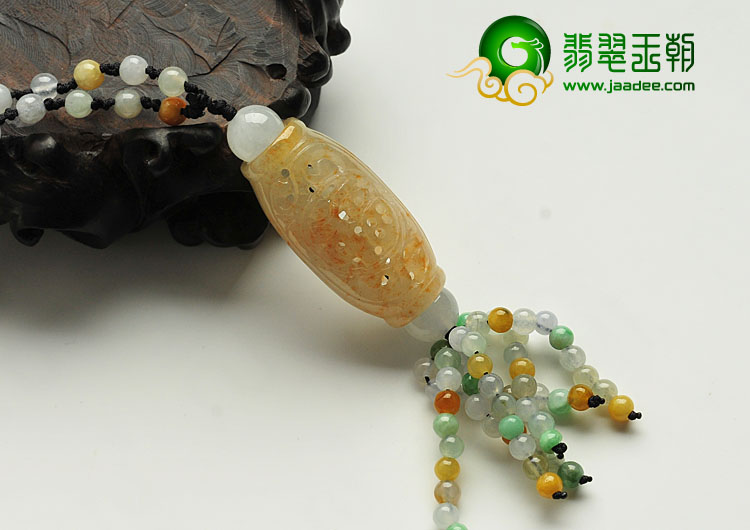糯冰种飘红花缅甸翡翠A货福柱挂件