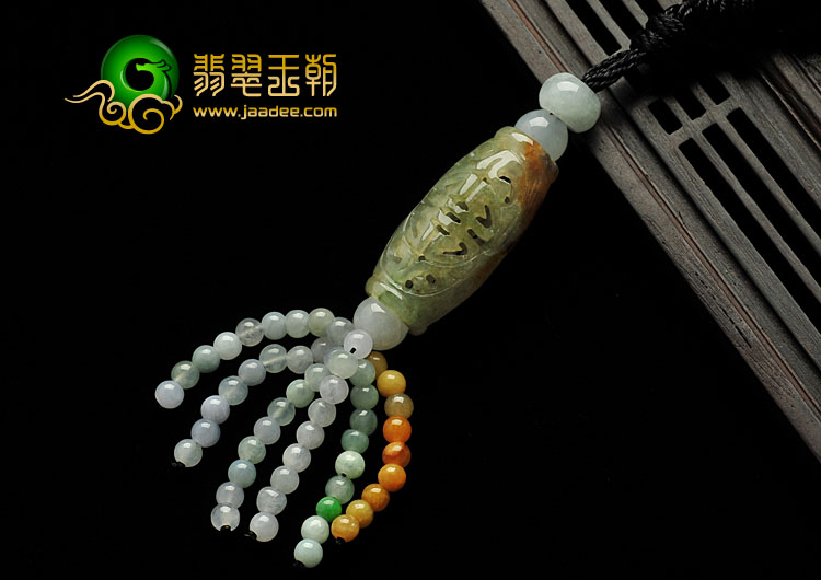 糯冰种晴水褐黄翡缅甸翡翠A货福柱挂件