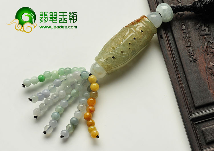 糯冰种晴水褐黄翡缅甸翡翠A货福柱挂件