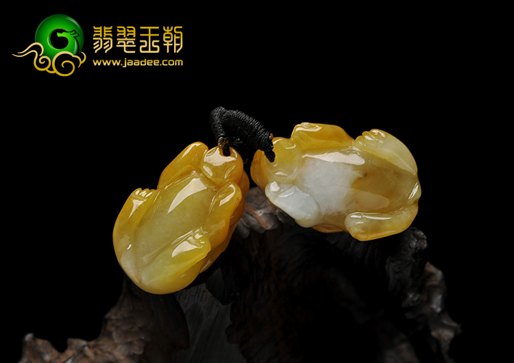 糯冰种黄翡缅甸翡翠A货玉兔挂件（单价）