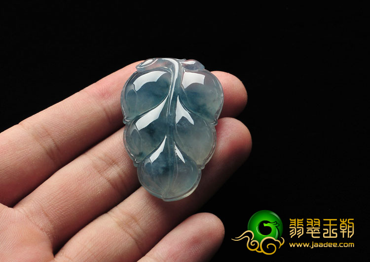 冰种飘花缅甸翡翠A货叶子挂件