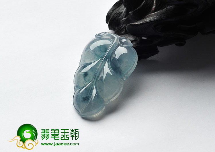 冰种飘花缅甸翡翠A货叶子挂件