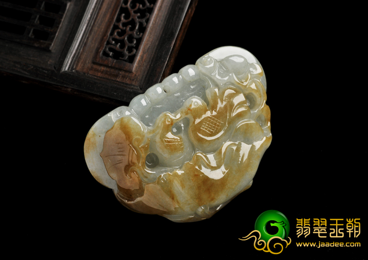 糯冰种褐黄翡缅甸翡翠A货鸳鸯锁挂件