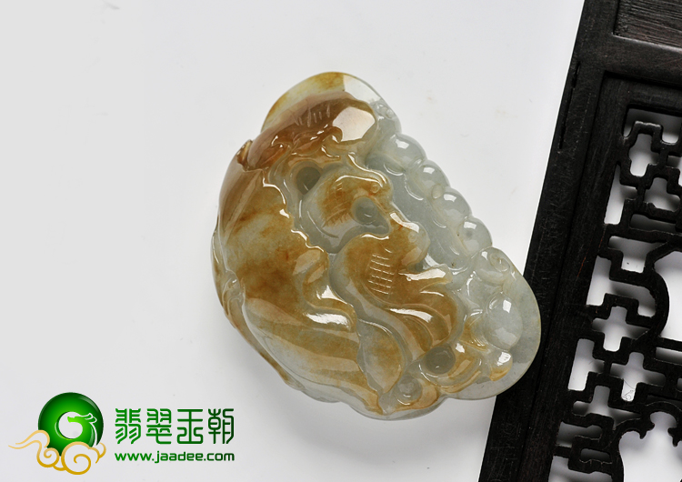 糯冰种褐黄翡缅甸翡翠A货鸳鸯锁挂件