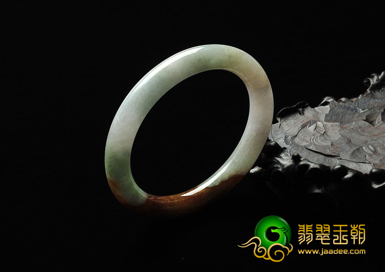 糯冰种褐黄翡缅甸翡翠A货圆条手镯（57.6mm）