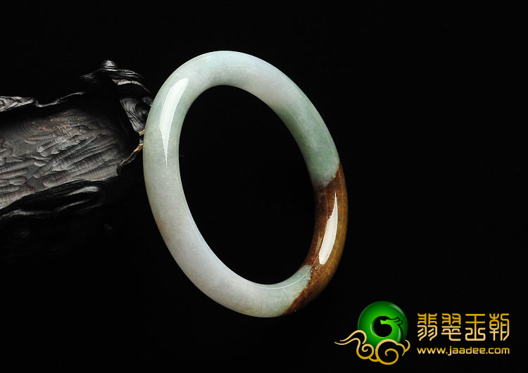 糯冰种褐黄翡缅甸翡翠A货圆条手镯（57.6mm）
