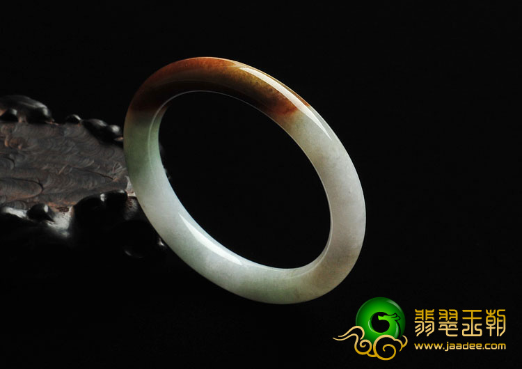 糯冰种褐黄翡缅甸翡翠A货圆条手镯（57.6mm）