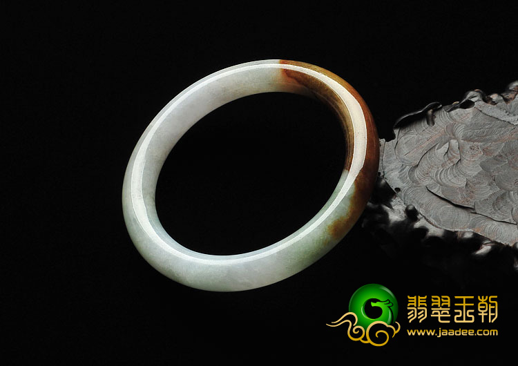 糯冰种褐黄翡缅甸翡翠A货圆条手镯（57.6mm）