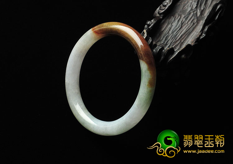 糯冰种褐黄翡缅甸翡翠A货圆条手镯（57.6mm）