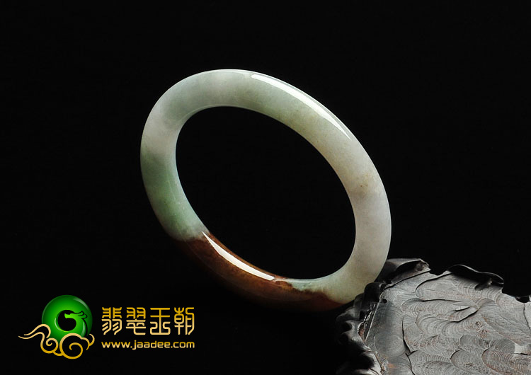 糯冰种褐黄翡缅甸翡翠A货圆条手镯（57.6mm）