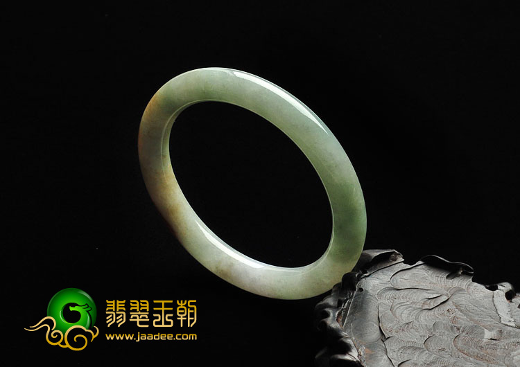 糯冰种褐黄翡缅甸翡翠A货圆条手镯（57.8mm）