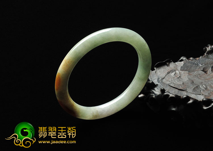 糯冰种褐黄翡缅甸翡翠A货圆条手镯（57.8mm）