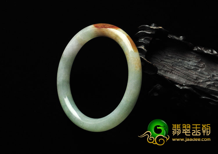 糯冰种褐黄翡缅甸翡翠A货圆条手镯（57.8mm）