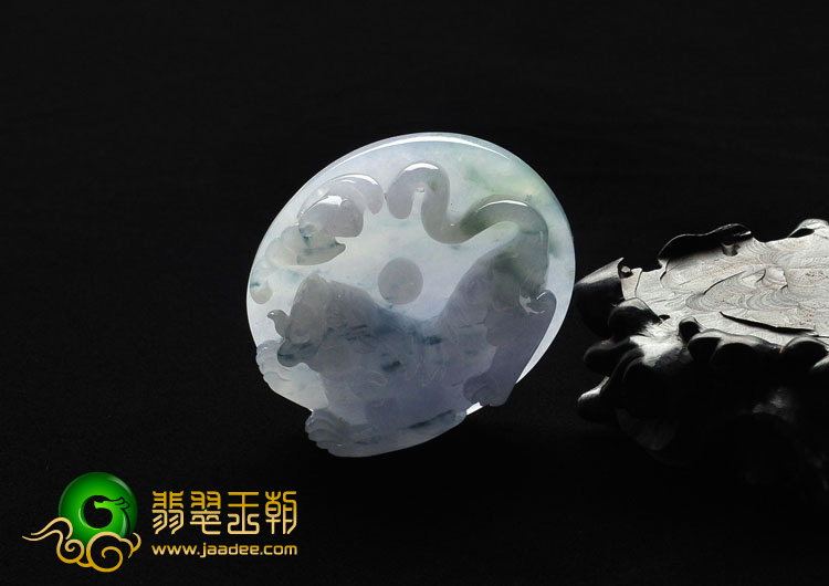 冰种紫罗兰飘花缅甸翡翠A货虎虎生威挂件