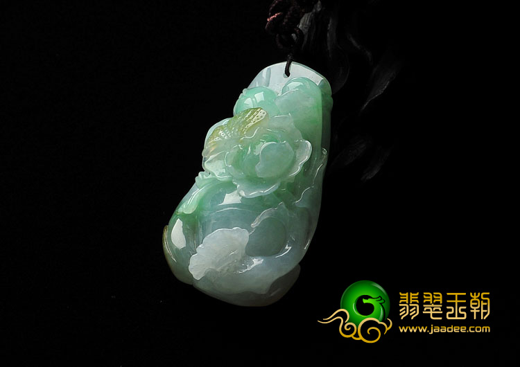 糯冰种三彩缅甸翡翠A货富贵花开挂件