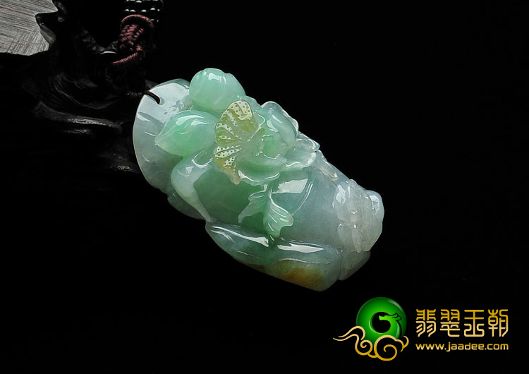 糯冰种三彩缅甸翡翠A货富贵花开挂件