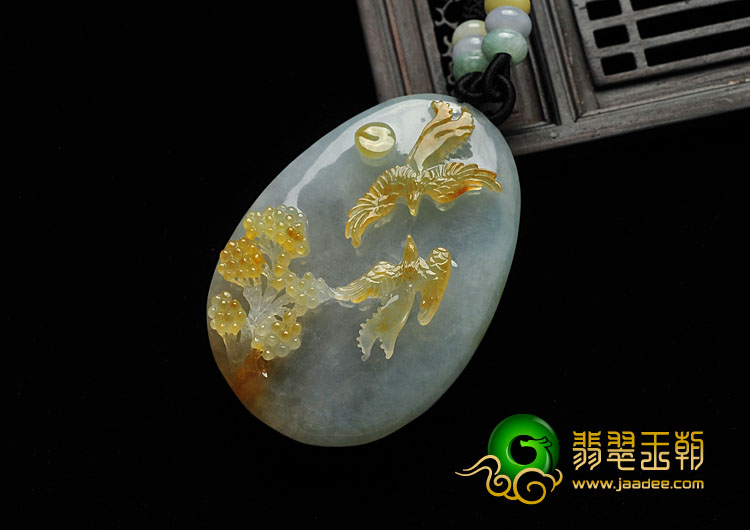 糯冰种黄翡晴水缅甸翡翠A货喜上眉梢挂件