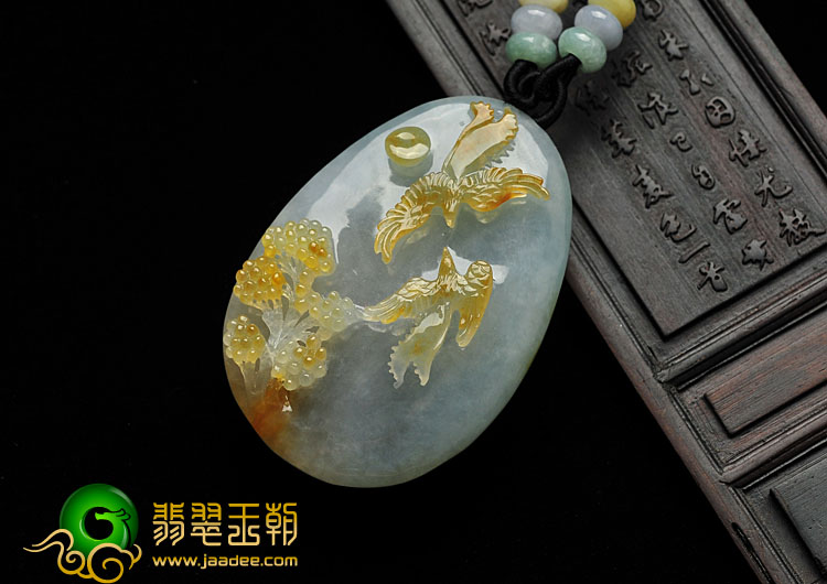糯冰种黄翡晴水缅甸翡翠A货喜上眉梢挂件