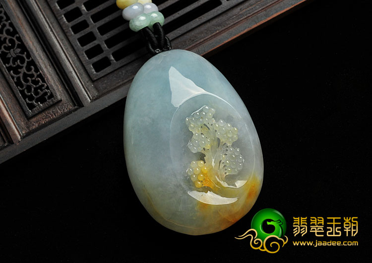 糯冰种黄翡晴水缅甸翡翠A货喜上眉梢挂件