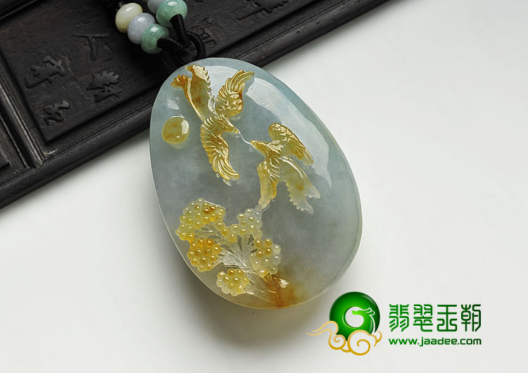 糯冰种黄翡晴水缅甸翡翠A货喜上眉梢挂件