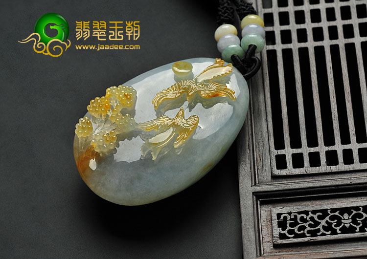 糯冰种黄翡晴水缅甸翡翠A货喜上眉梢挂件