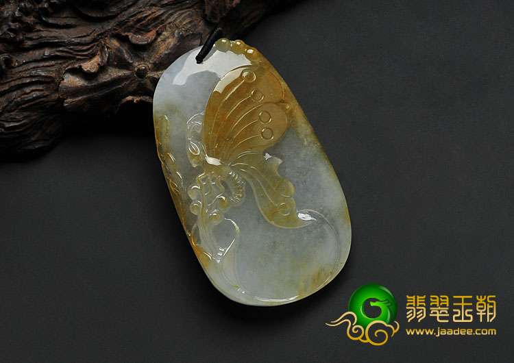 冰种黄翡缅甸翡翠A货蝶恋花挂件