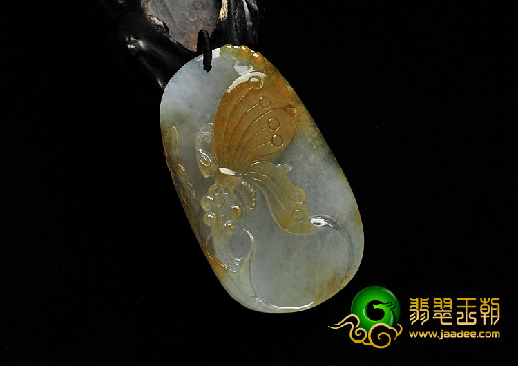 冰种黄翡缅甸翡翠A货蝶恋花挂件