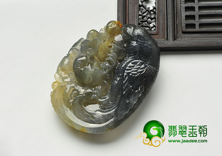 糯冰种黄翡水墨缅甸翡翠A货英明神武挂件