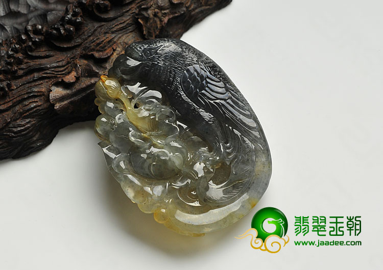 糯冰种黄翡水墨缅甸翡翠A货英明神武挂件