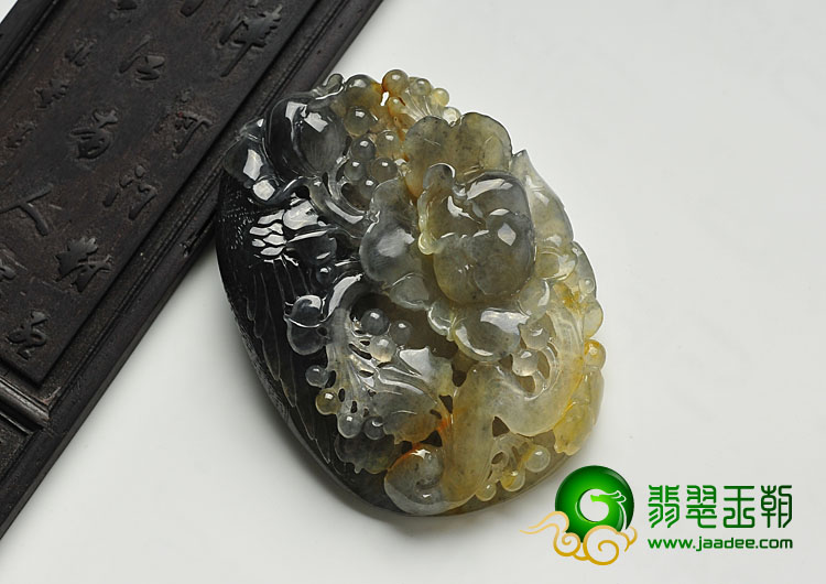 糯冰种黄翡水墨缅甸翡翠A货英明神武挂件