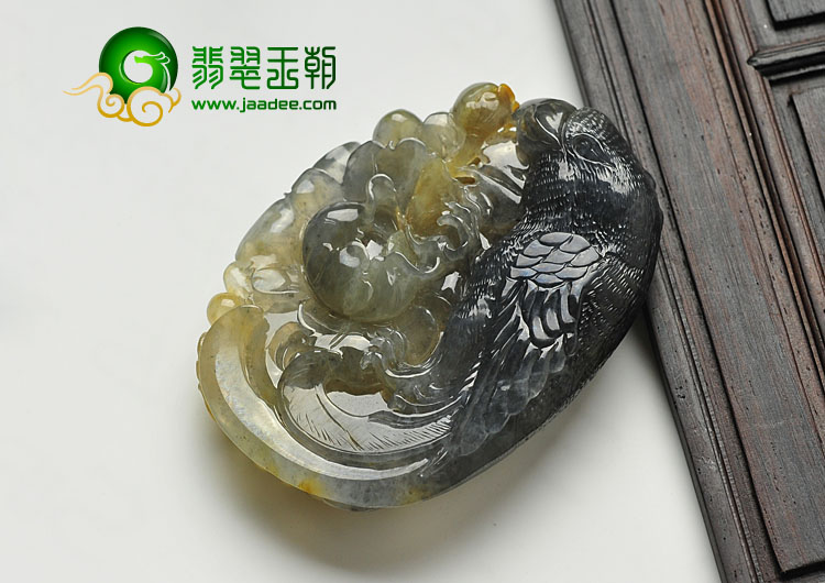 糯冰种黄翡水墨缅甸翡翠A货英明神武挂件