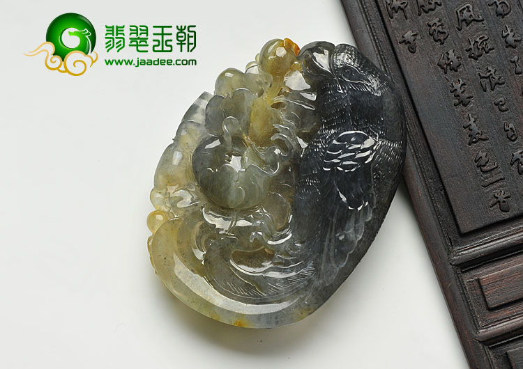 糯冰种黄翡水墨缅甸翡翠A货英明神武挂件