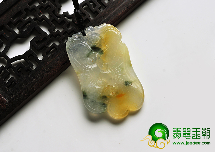 冰种黄翡飘花缅甸翡翠A货灵芝挂件