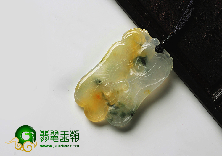 冰种黄翡飘花缅甸翡翠A货灵芝挂件