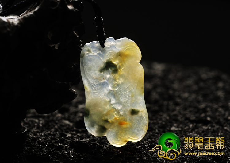冰种黄翡飘花缅甸翡翠A货灵芝挂件